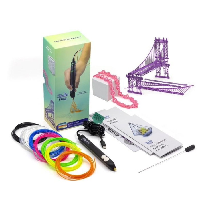 3DOODLER FLOW ESSENTIALS ZESTAW DŁUGOPISU DO DRUKOWANIA 3D + 8 SZT RÓŻNOKOLOROWYCH SZPUL FILAMENTU 1 75MM FLOW