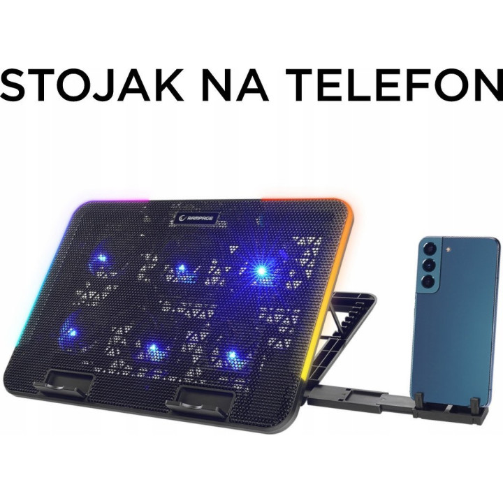 Rampage Sixpower R9 - Podstawka chłodząca pod laptop 15,6", RGB, regulowana