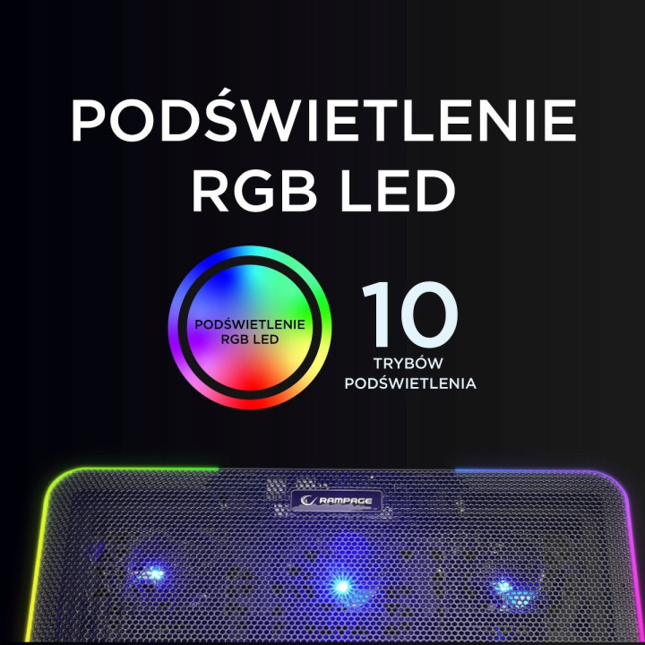 Rampage Sixpower R9 - Podstawka chłodząca pod laptop 15,6", RGB, regulowana