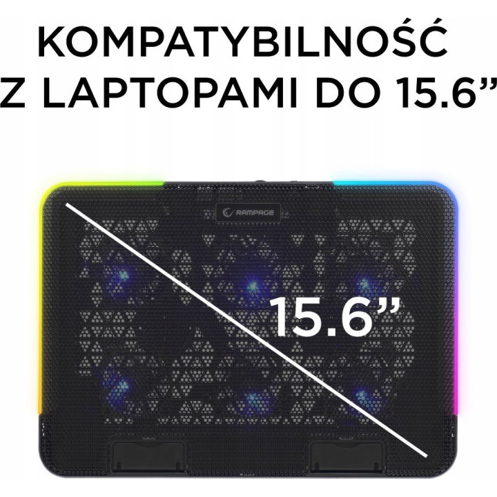 Rampage Sixpower R9 - Podstawka chłodząca pod laptop 15,6", RGB, regulowana