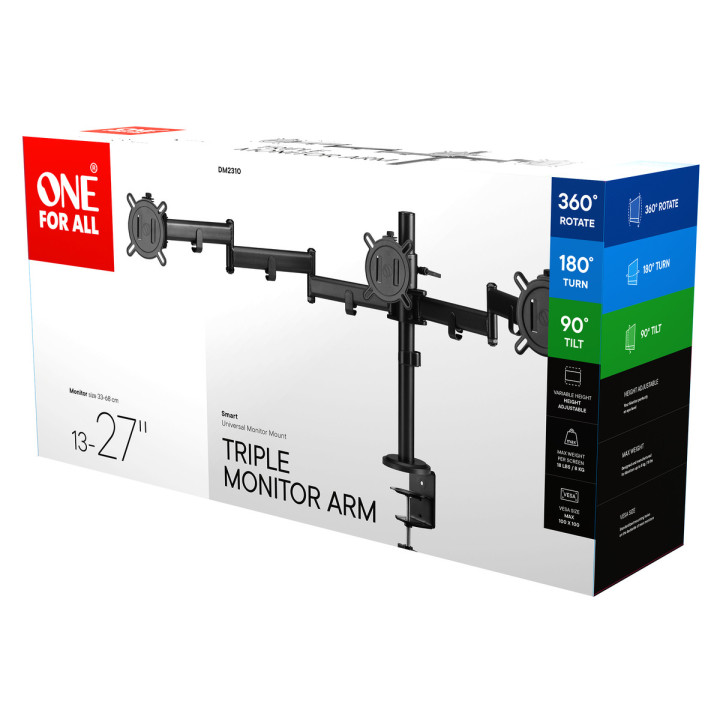 One For All DM2310 Uchwyt biurkowy DM2310 do 3 monitorów 13-27, max 8kg, VESA 75x75-100x100, czarny