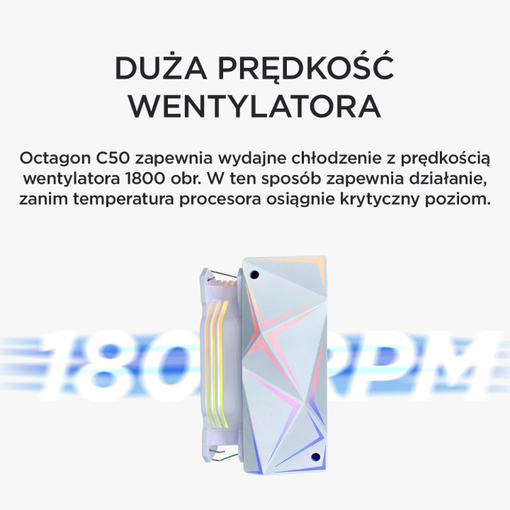 Rampage Octagon C50 Chłodzenie procesora LGA 1700/AM5 1800RPM wentylator 120mm ARGB biały