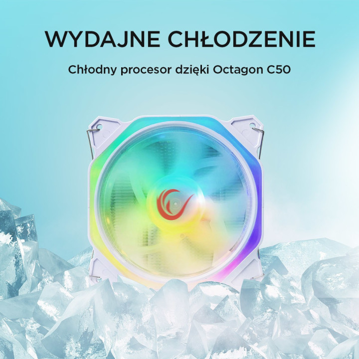 Rampage Octagon C50 Chłodzenie procesora LGA 1700/AM5 1800RPM wentylator 120mm ARGB biały
