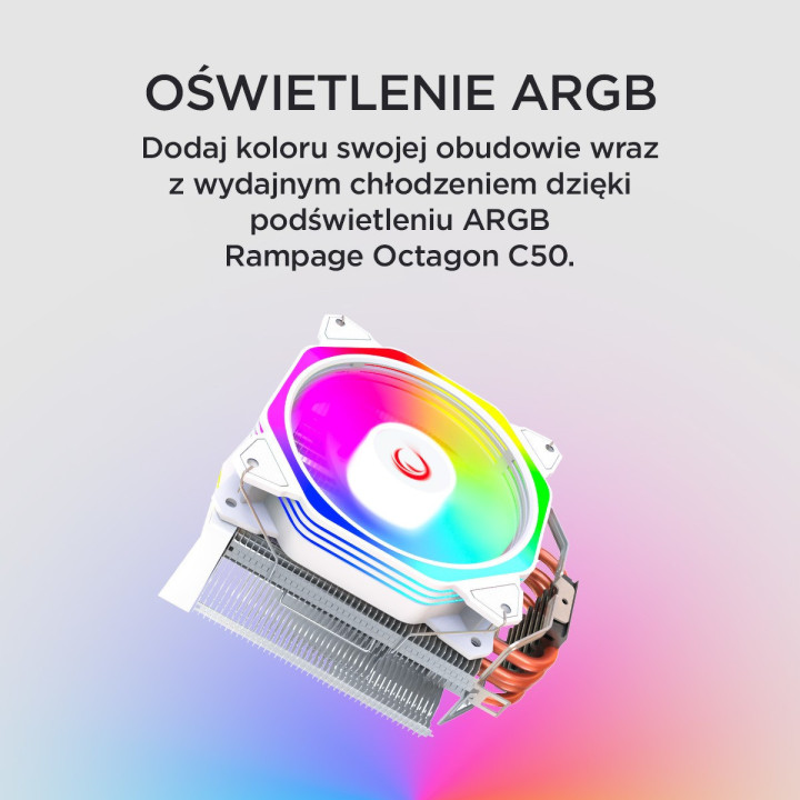 Rampage Octagon C50 Chłodzenie procesora LGA 1700/AM5 1800RPM wentylator 120mm ARGB biały