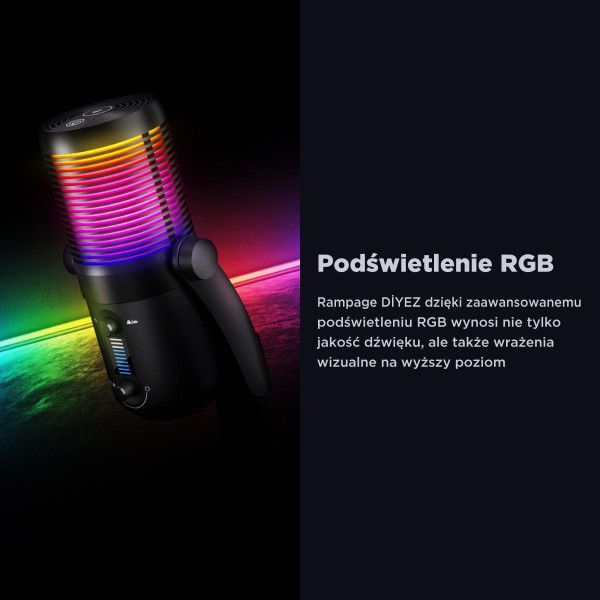 Rampage Diyez Mikrofon gamingowy dotykowy RGB USB-C czarny