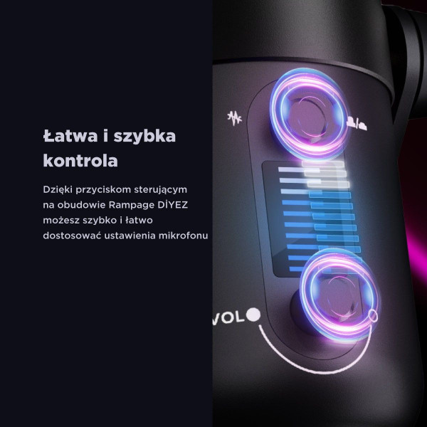 Rampage Diyez Mikrofon gamingowy dotykowy RGB USB-C czarny