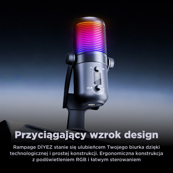 Rampage Diyez Mikrofon gamingowy dotykowy RGB USB-C czarny
