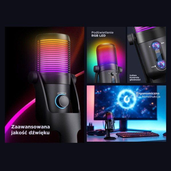 Rampage Diyez Mikrofon gamingowy dotykowy RGB USB-C czarny
