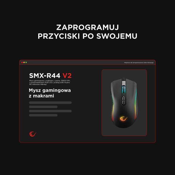 Rampage SMX-R44V2 gamingowa 12800 DPI RGB LED 1K Hz HUANO Makro czarna