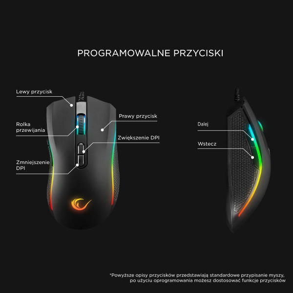 Rampage SMX-R44V2 gamingowa 12800 DPI RGB LED 1K Hz HUANO Makro czarna