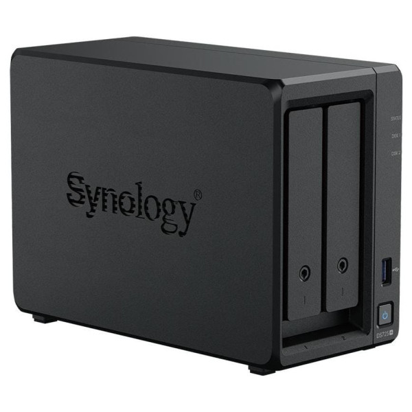 Synology DS725+ | 2-zatokowy serwer NAS, AMD Ryzen, 4GB RAM, 2.5GbE i 1GbE RJ-45, 2x M.2 NVMe, Tower