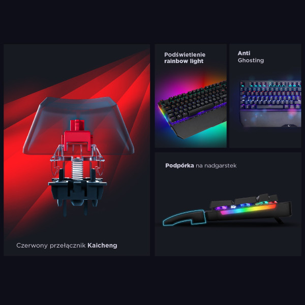 Rampage klawiatura mechaniczna KB-R86 UMBRA Red Switch Czarna