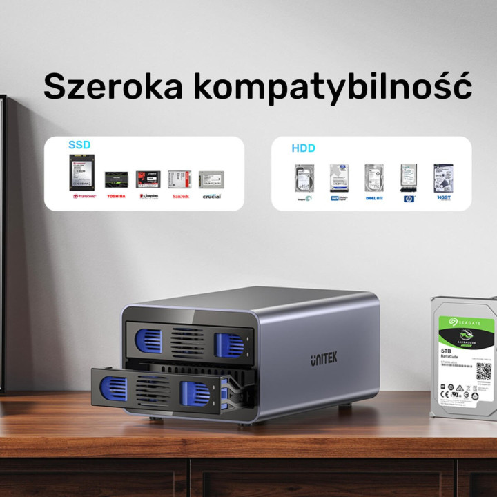 Unitek Obudowa RAID do dysku SATA 2.5"/3.5" 4 tryby 40TB USB C 10Gb/s
