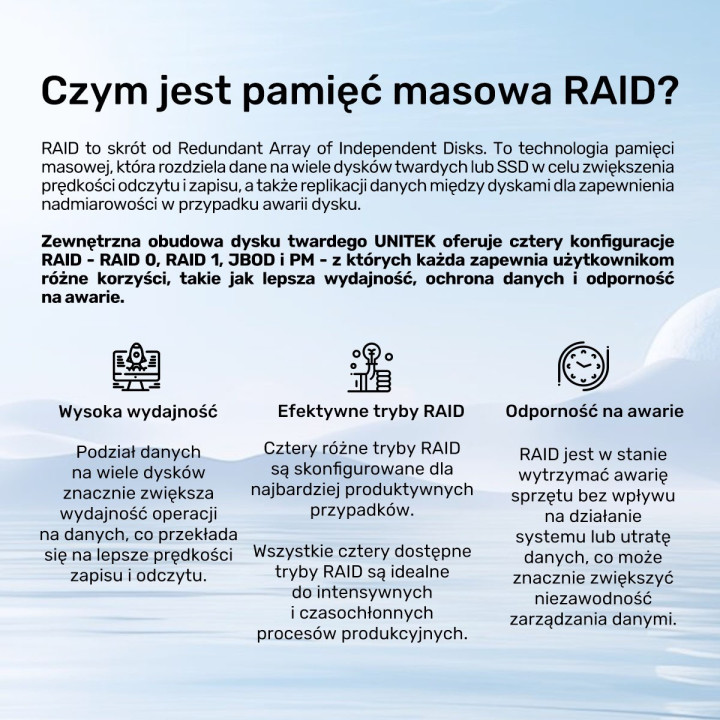 Unitek Obudowa RAID do dysku SATA 2.5"/3.5" 4 tryby 40TB USB C 10Gb/s