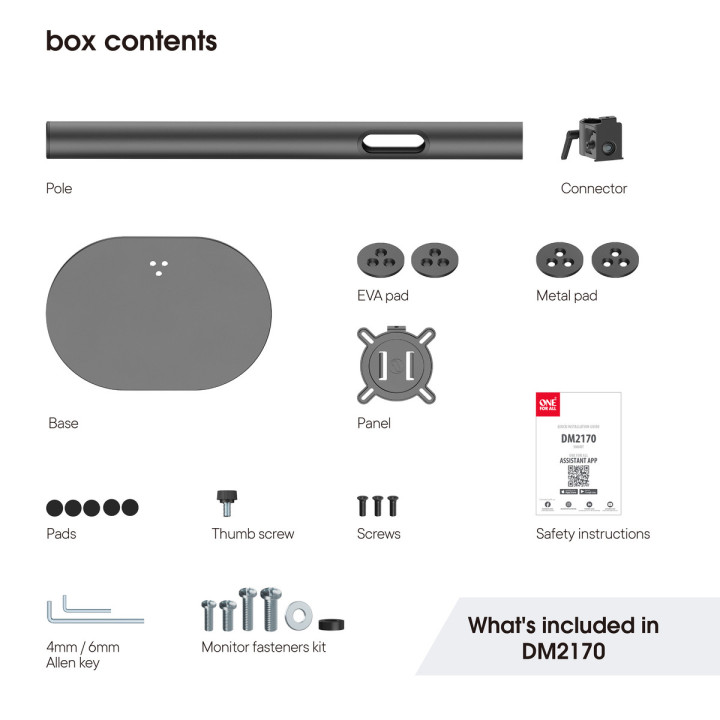 Stojak biurkowy One For All DM2170 na monitor 13"-23",10kg, VESA 75x75-100x100, czarny