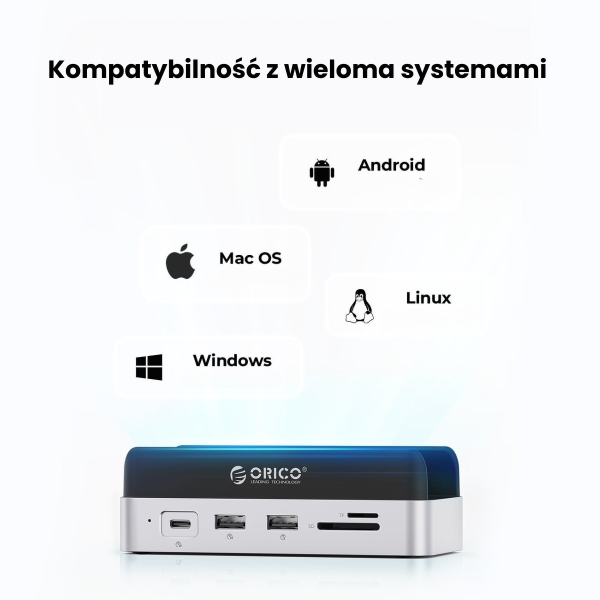 Orico Stacja dokująca do MacMini, USB-C 10 Gbps, z obudową M.2 NVMe, pionowa, metalowa