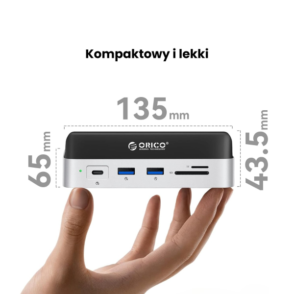 Orico Stacja dokująca do MacMini, USB-C 10 Gbps, z obudową M.2 NVMe, pionowa, metalowa