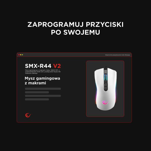 Rampage SMX-R44V2 gamingowa 12800 DPI RGB LED 1K Hz HUANO Makro biała
