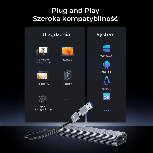 Orico Obudowa SSD M.2 NVMe, USB-C 40 Gbps, z wentylatorem, metalowa