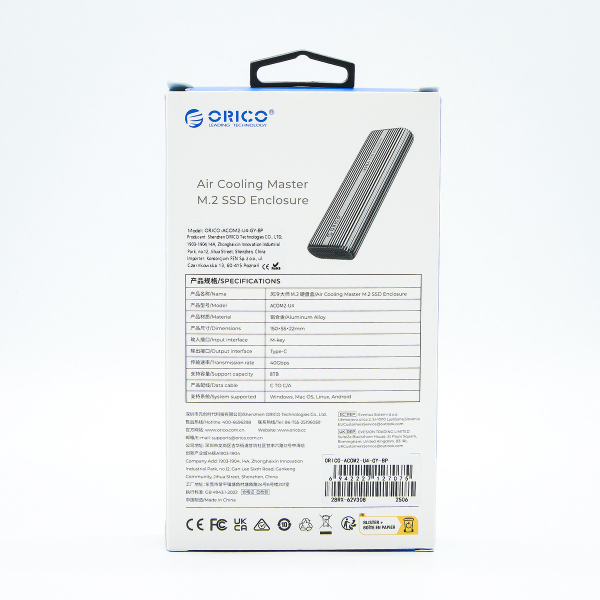 Orico Obudowa SSD M.2 NVMe, USB-C 40 Gbps, z wentylatorem, metalowa