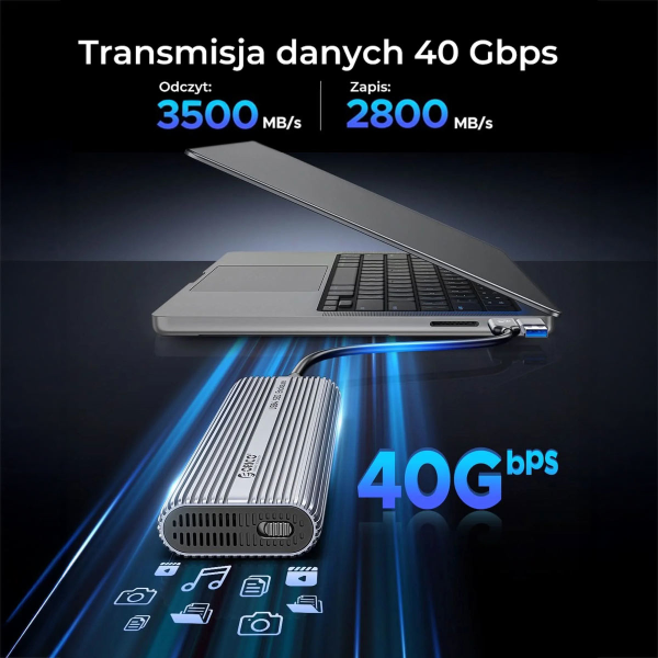 Orico Obudowa SSD M.2 NVMe, USB-C 40 Gbps, z wentylatorem, metalowa