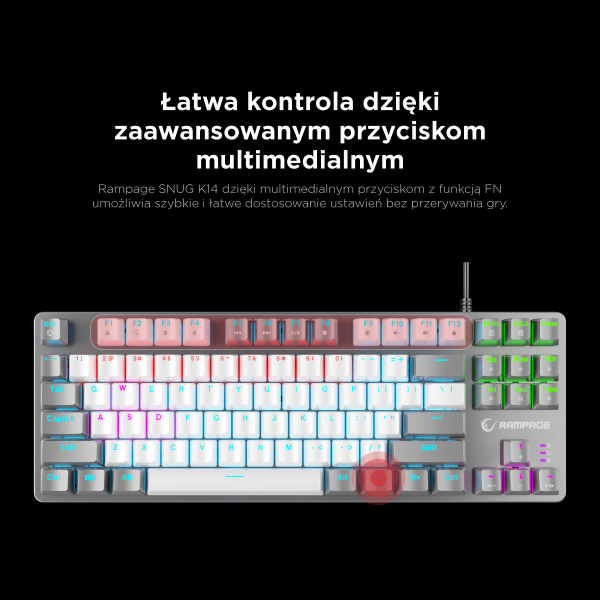 Rampage Klawiatura gamingowa mechaniczna Snug RGB KRGD Red biało-szara