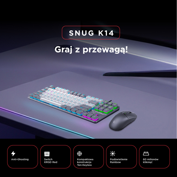 Rampage Klawiatura gamingowa mechaniczna Snug RGB KRGD Red biało-szara