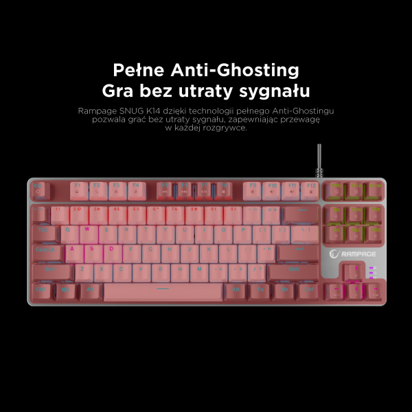 Rampage Klawiatura gamingowa mechaniczna Snug RGB KRGD Red biało-szara