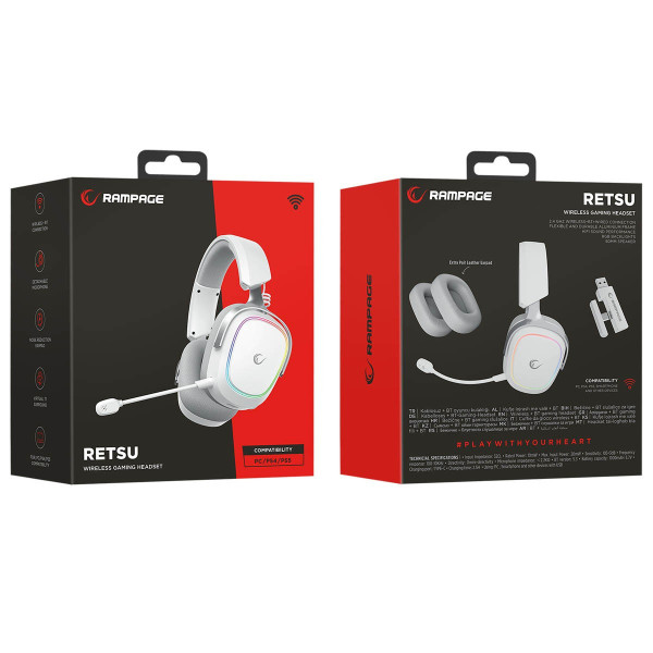 Słuchawki - Rampage RETSU BT 2.4G RGB białe