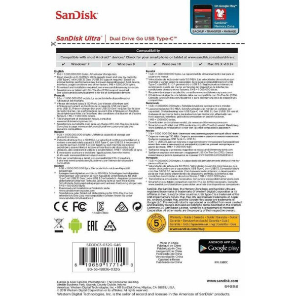 Pendrive - SanDisk 32GB Ultra Dual Drive Go USB Type-C (SDDDC3-032G-G46)