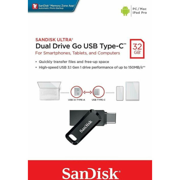 Pendrive - SanDisk 32GB Ultra Dual Drive Go USB Type-C (SDDDC3-032G-G46)