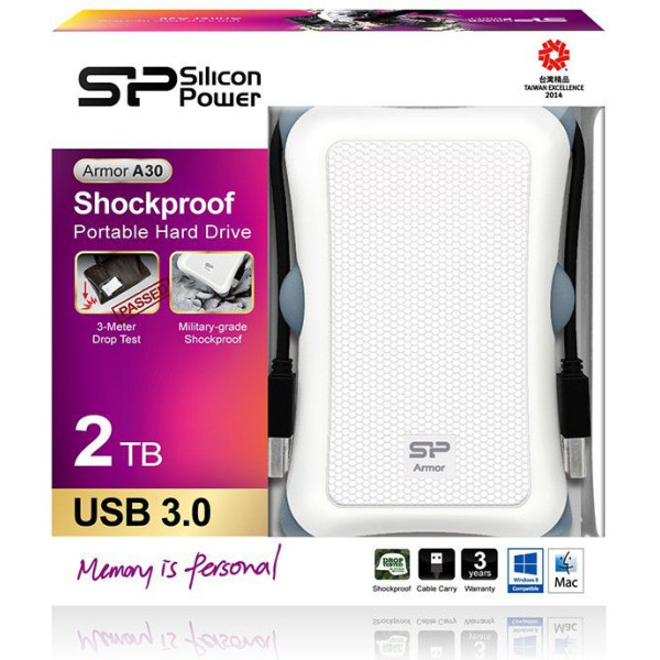 Dysk zewnętrzny Silicon Power Armor A30 2TB 2.5 USB 3.2 5400 obr/min White (SP020TBPHDA30S3W)