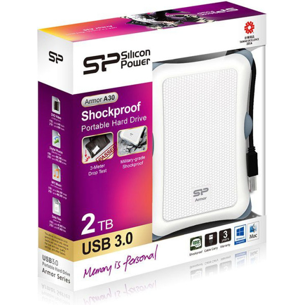 Dysk zewnętrzny Silicon Power Armor A30 2TB 2.5 USB 3.2 5400 obr/min White (SP020TBPHDA30S3W)