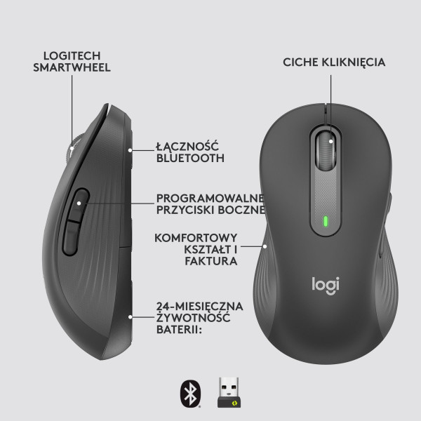 Mysz bezprzewodowa Logitech Signature M650 L dla leworęcznych grafitowa 910-006239