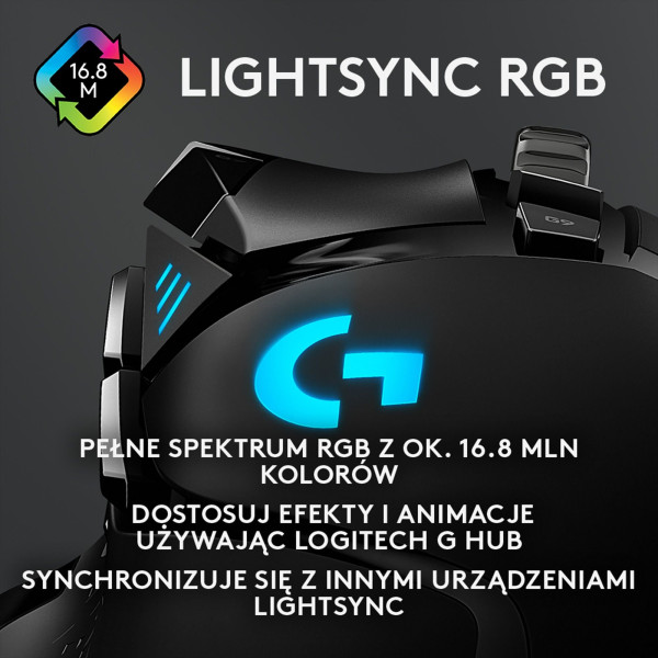 Mysz Logitech G502 Hero 910-005470 (optyczna; 16000 DPI; kolor czarny)