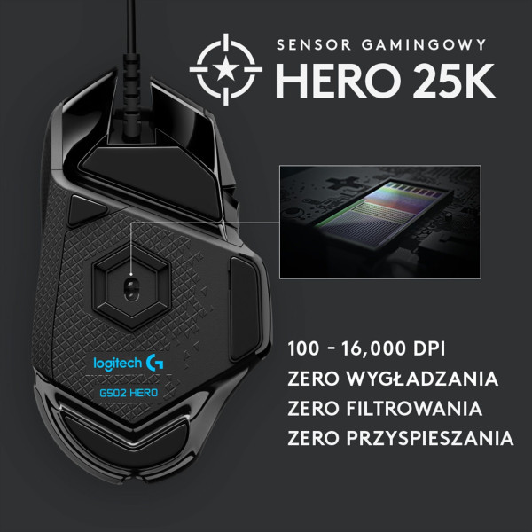 Mysz Logitech G502 Hero 910-005470 (optyczna; 16000 DPI; kolor czarny)