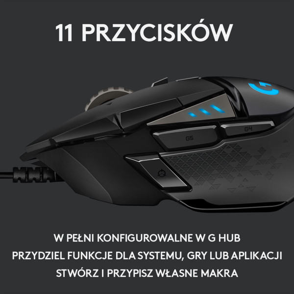 Mysz Logitech G502 Hero 910-005470 (optyczna; 16000 DPI; kolor czarny)
