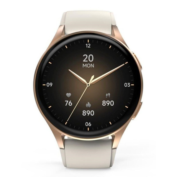 Hama Smartwatch 8900, GPS, AMOLED 1.3, złota koperta, beżowy pasek silikonowy