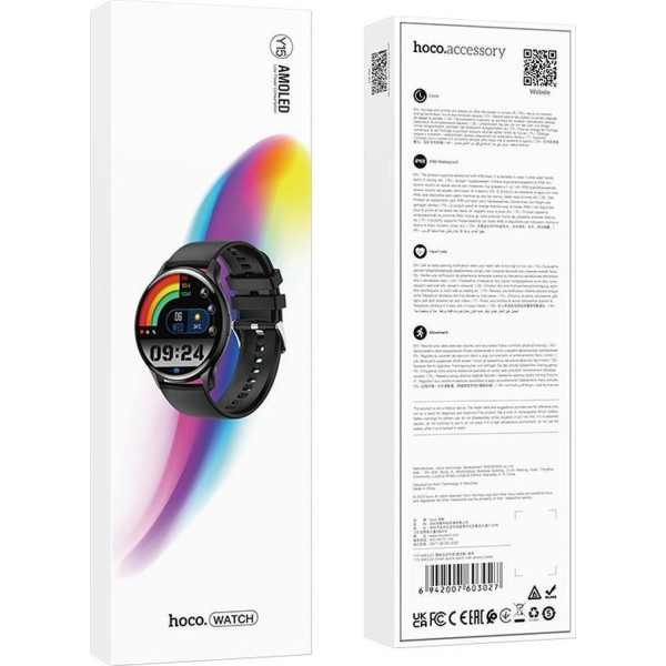 HOCO smartwatch / inteligentny zegarek Amoled Y15 smart sport (możliwość połączeń z zegarka) czarny
