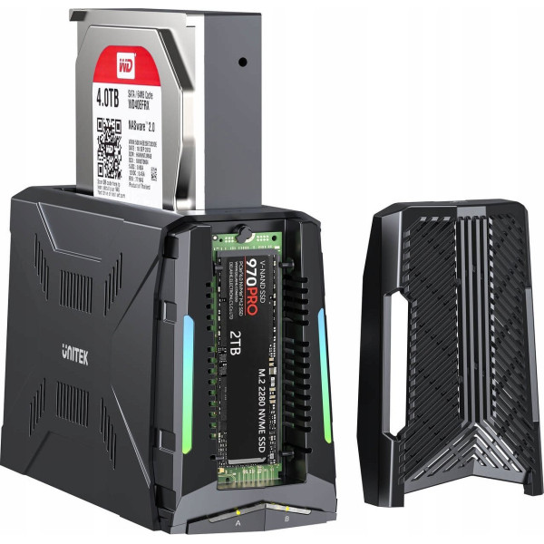 Unitek Stacja dokująca, 1x dysk M.2 NVMe, 1x dysk SATA, USB-C 10 Gbps