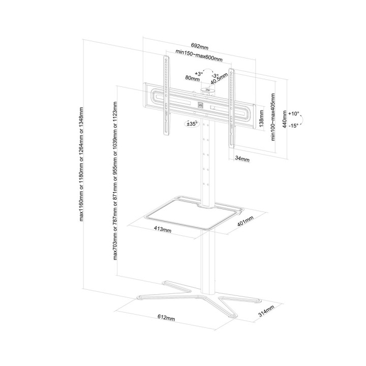Stojak TV podłogowy z półką One For All WM4672 dla TV o przek. ekranu 32-70''