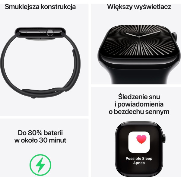 Apple Watch Series 10 GPS 46mm Jet Black Aluminium Case with Black Sport Band - S/M