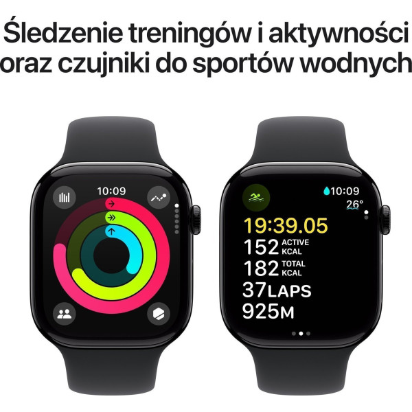 Apple Watch Series 10 GPS 46mm Jet Black Aluminium Case with Black Sport Band - S/M