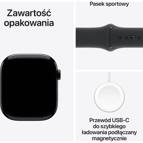Apple Watch Series 10 GPS 46mm Jet Black Aluminium Case with Black Sport Band - S/M