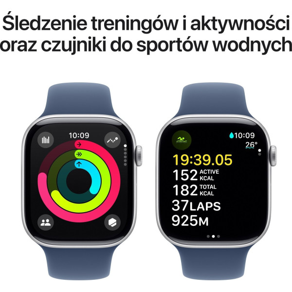 Apple Watch Series 10 GPS 42mm Silver Aluminium Case with Denim Sport Band - S/M