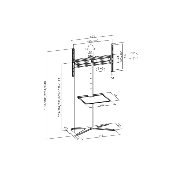 Stojak TV podłogowy z półką One For All WM4672 dla TV o przek. ekranu 32-70''