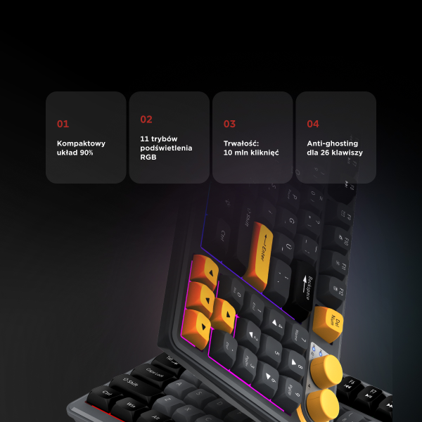 Rampage klawiatura gamingowa CYCLONE KNOB RGB 90%