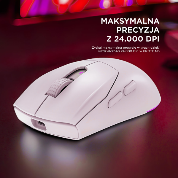 Rampage Prote M5 mysz bezprzewodowa 24000 DPI RGB LED 1K Hz biała