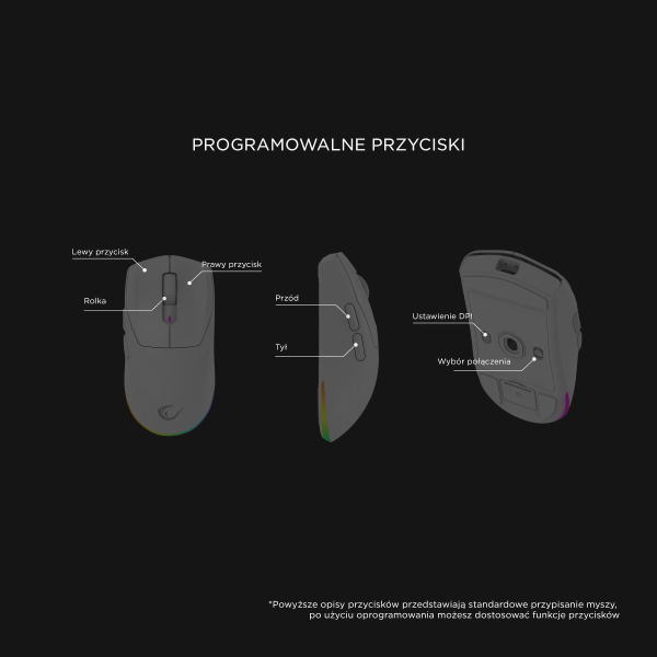Rampage Prote M5 mysz bezprzewodowa 24000 DPI RGB LED 1K Hz biała