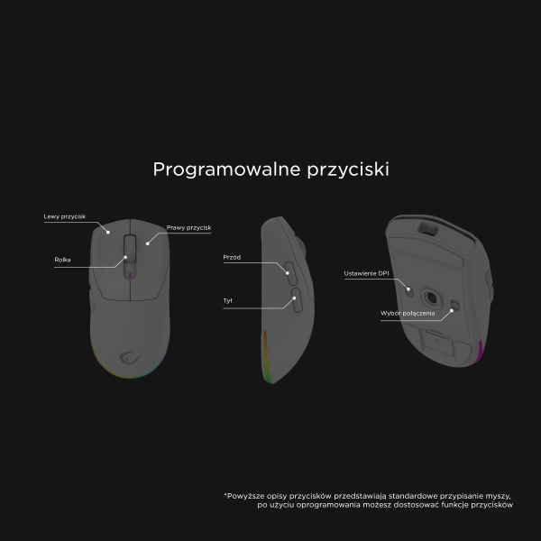 Rampage Prote M5 Pro mysz bezprzewodowa 26000 DPI RGB LED 1K Hz biała